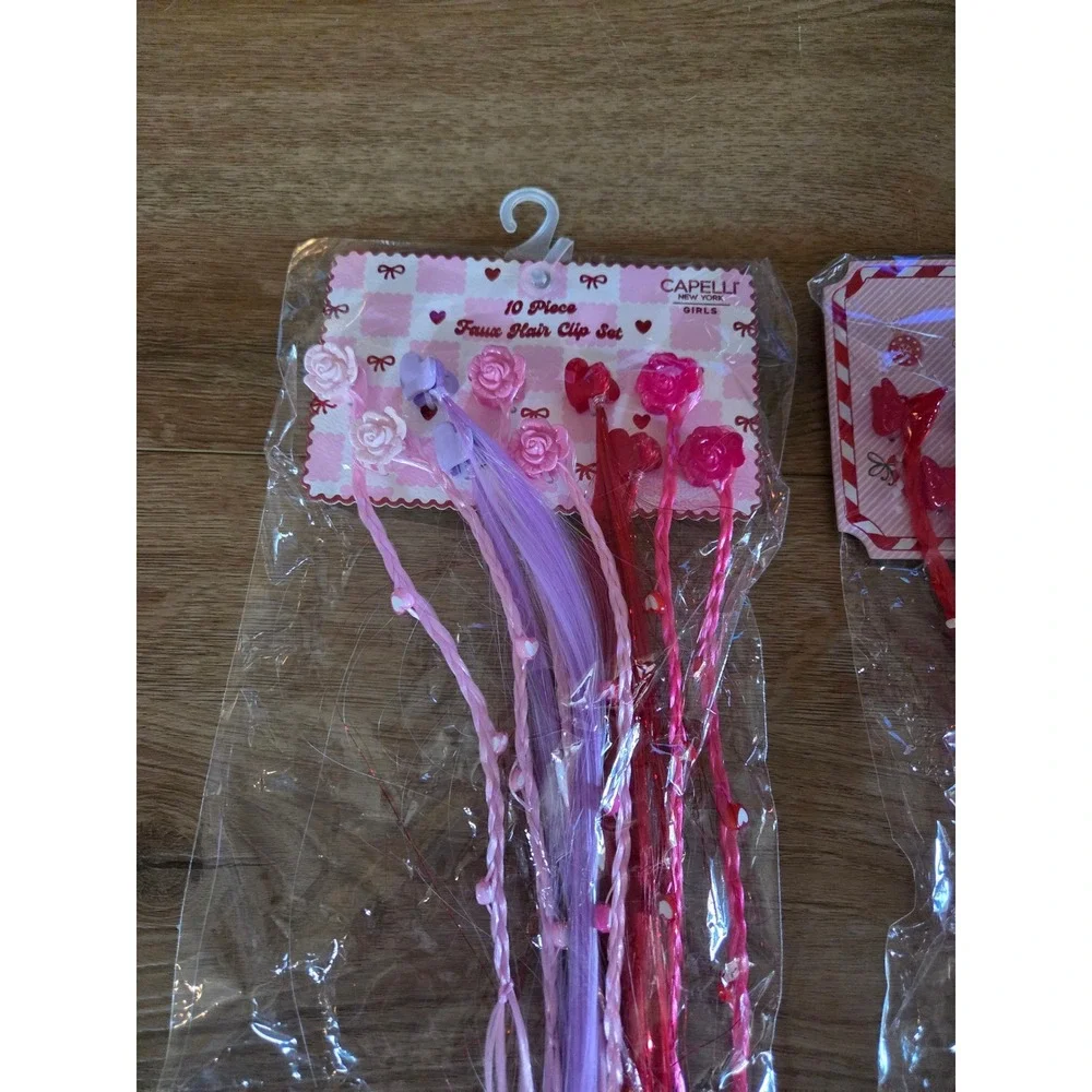 Capelli New York Girls 20pc Faux Hair Clip Pink Purple Tinsel Braid Extension